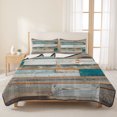 thumbnail image 3 of Twin Quilt Set 68''x86'', Turquoise Brown Lightweight Summer Bedspread Coverlet Set with 2 Pillow Shams, Vintage Country Ombre Wooden Grain Breathable All Season Quilt Bedding for Dorm/Bedroom, 3 of 9
