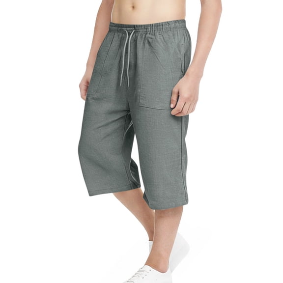 ITSAME Boys Cropped Pants, Elastic Waist Athletic Fit with Pockets Summer Kids Fashion Casual Pants Gray 14-15T