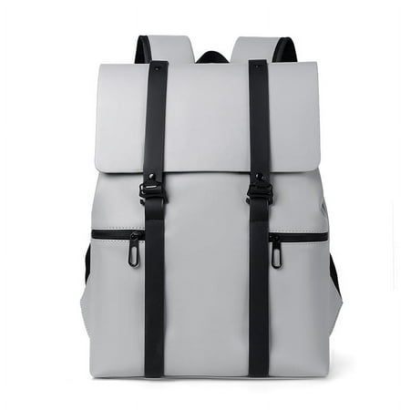 Commuter backpack men's PU leather waterproof large capacity pressure reducing student backpack business lightweight laptop back (02,13-14.1 inch)