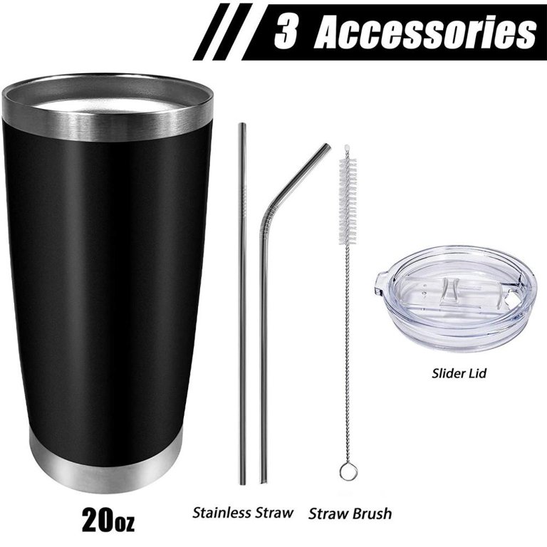Sutton Insulated Stainless Steel Tumbler with 2-in-1 Straw and Sip Lid - Ebony, 20 Ounces