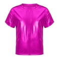 thumbnail image 2 of YONGHS Kids Girls Shiny Metallic T-Shirts Short Sleeve Dance Tops 2-18 Hot Pink 3-4, 2 of 7
