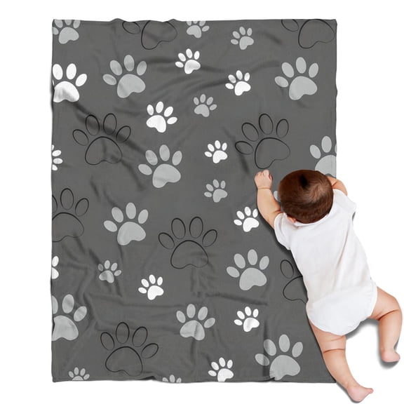 Grey Dog Paw Footprint Blanket,Comfortable Soft Flannel Throw Blanket,All Season,Warm Lightweight Blankets for Sofa Bed Couch Living Room Chair,30"x40"