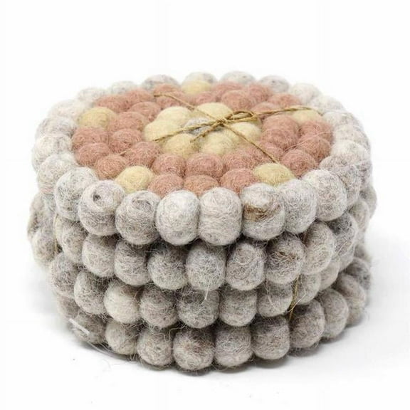 Hand Crafted Felt Ball Coasters from Nepal 4-pack, Flower Pinks