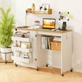 thumbnail image 3 of Topbuy Sewing Machine Table with Charging Station Folding Sewing Cabinet w/Lockable Casters White & Natural, 3 of 10