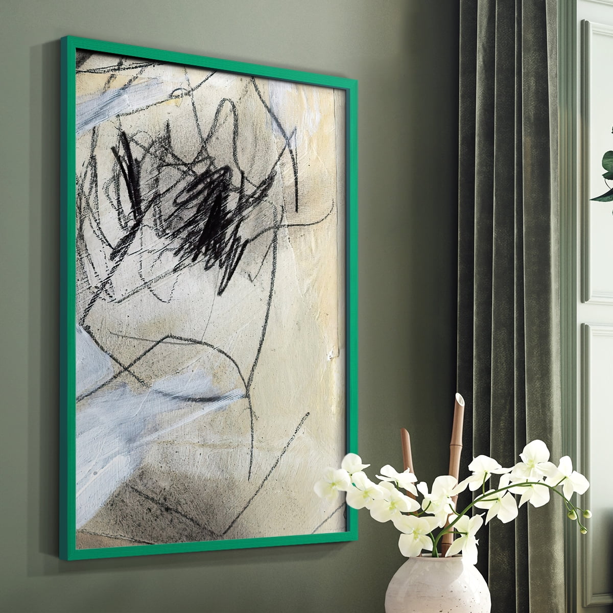 Masked Notes VII Framed Print in Green Solid Wood Framed Print No Nail Hanging