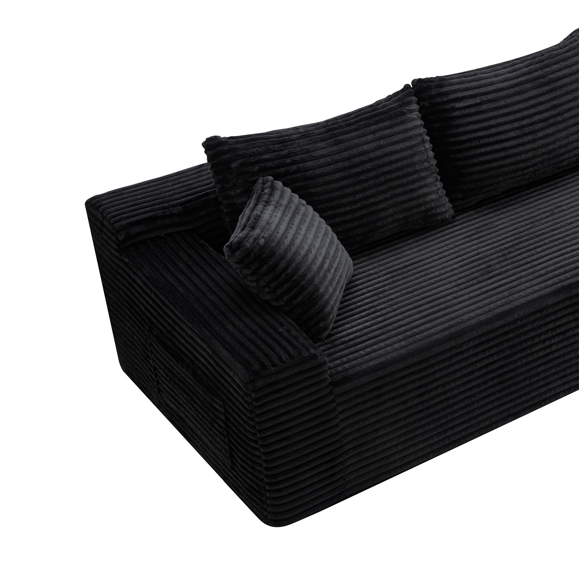 L-Shape Cloud Couch Modular Sectional Sofa Corduroy Boneless Sofa Couch with Chaise, No Assembly Sofa for Living Room, Black