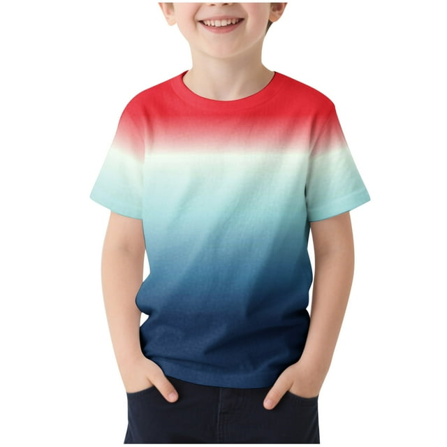 Zpanxa T-Shirts d'Été pour Filles à Blocs de Couleur Imprimés Manches Courtes Col Rond Sport Polyester Spandex Haut 5-6 Ans