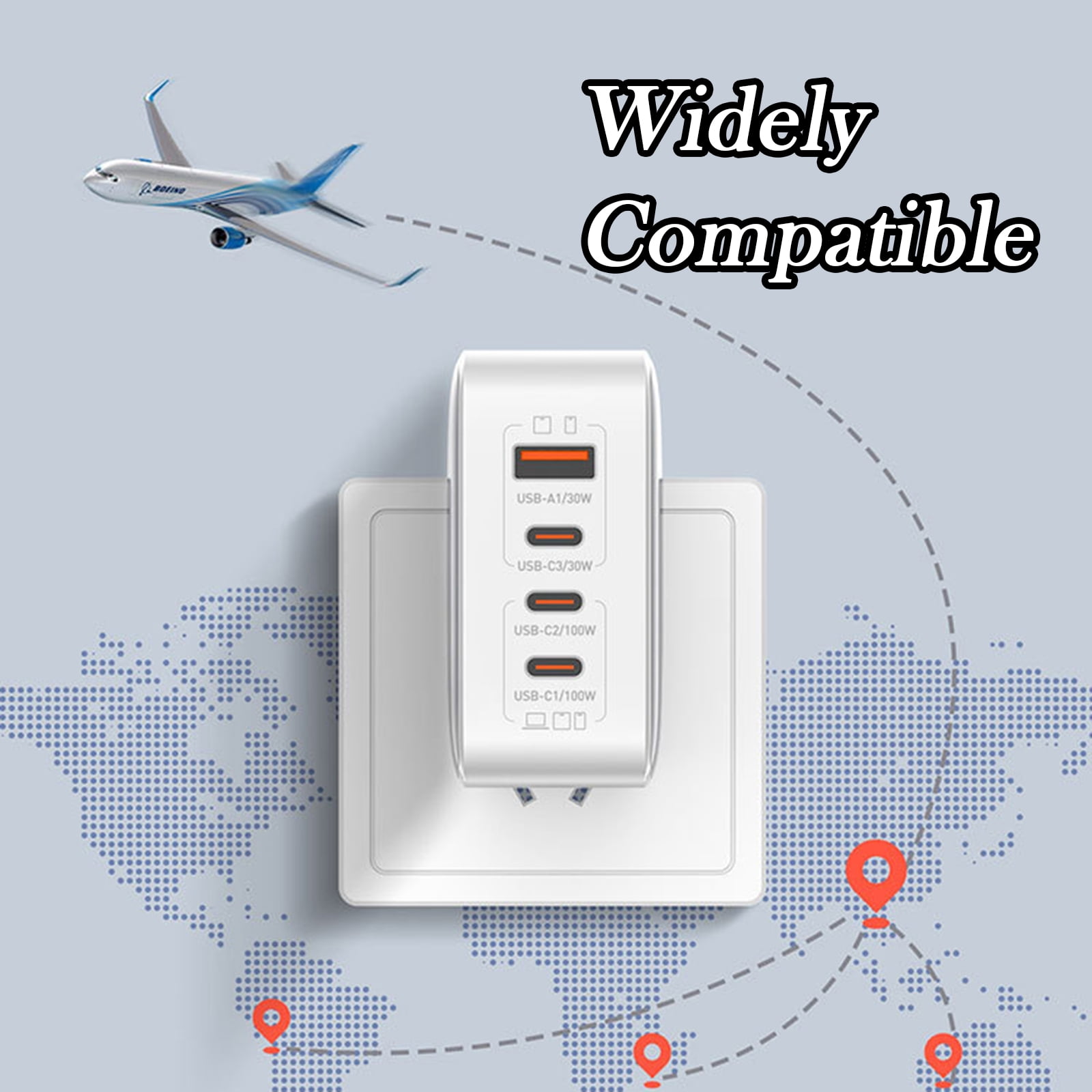 100W GaN USB-C Charger, 3-Port Fast Charging Station for iPhone, iPad, MacBook, Laptops, with EU/UK/US Plugs