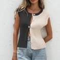 thumbnail image 2 of Stichou Women's Sweater Vest Tops Color Block Button Down 2026 Spring Summer Sleeveless Cardigan Crew Neck Knitted Shirt Black XL, 2 of 6