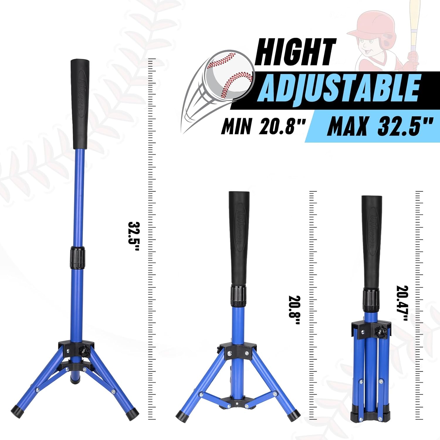 Adoreal Baseball Tee for Kids, Baseball Tee Baseball Batting Tee for Kids Softball & Baseball Practice Tee Easy Adjustable Height Portable Hitting Tee with Carry Bag(Blue)
