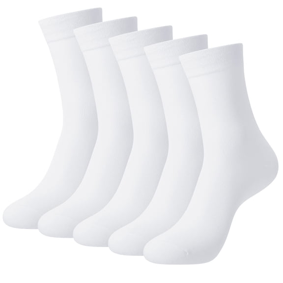 Bocaoying 5 Pairs Bamboo Fiber Socks for Men Women, Solid White Breathable Moisture Wicking Athletic Socks, Casual Business Crew Socks, Mesh Ventilation Comfort Fit, 7-10