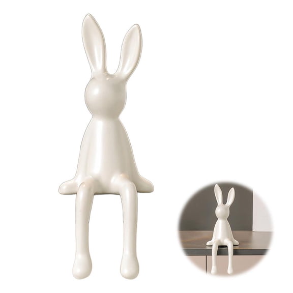 Ceramic Rabbit Shelf Sitter Figurine with Dangling Legs, 8 Inch Modern Easter Bunny Statue for Table Centerpiece, Gift