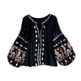 thumbnail image 3 of Blusa bordada para mujer, jersey, camisa étnica para vacaciones de verano en la calle Negro, 3 of 8