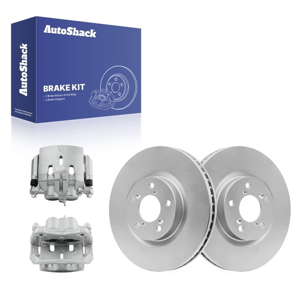 AutoShack Front Vented Coated Brake Rotors   Calipers 4-PC Brake Kit Replacement for 2009-2015 Honda Pilot ArmorStop 12.98" (329.8 mm)