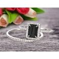 thumbnail image 2 of 2.25 Carat Emerald Cut Wedding Set Black Diamond Moissanite Engagement Ring With Matching Band On 10k White Gold, 2 of 5