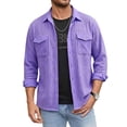 thumbnail image 2 of DPTALR Men's Casual Solid Color Turndown Collar Long Sleeve Shirt with Pockets,Purple,Big and Tall Men XL, 2 of 5