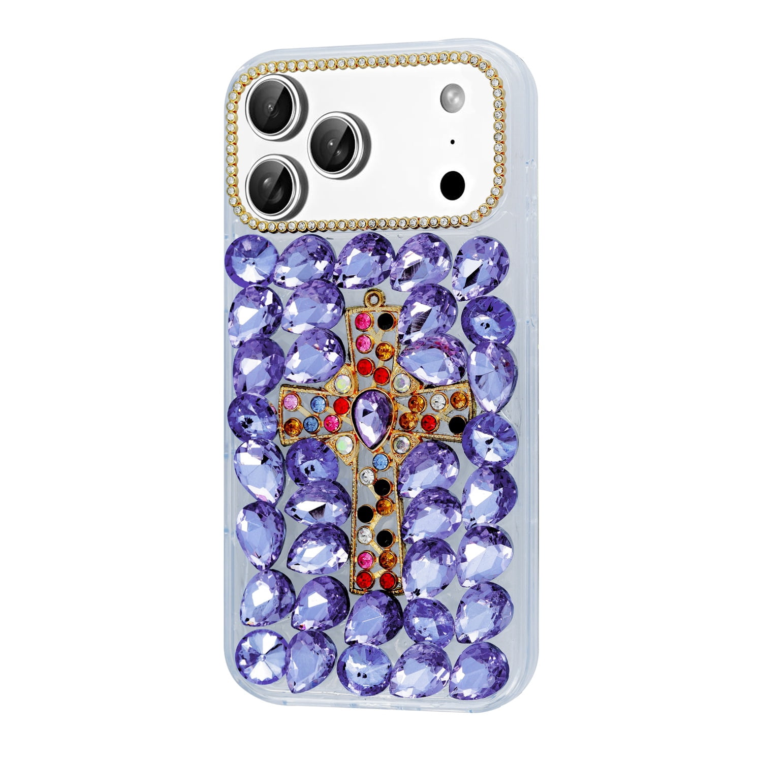 Crystal Flower Silicone Hard Case for iPhone 17 Pro Max - Purple