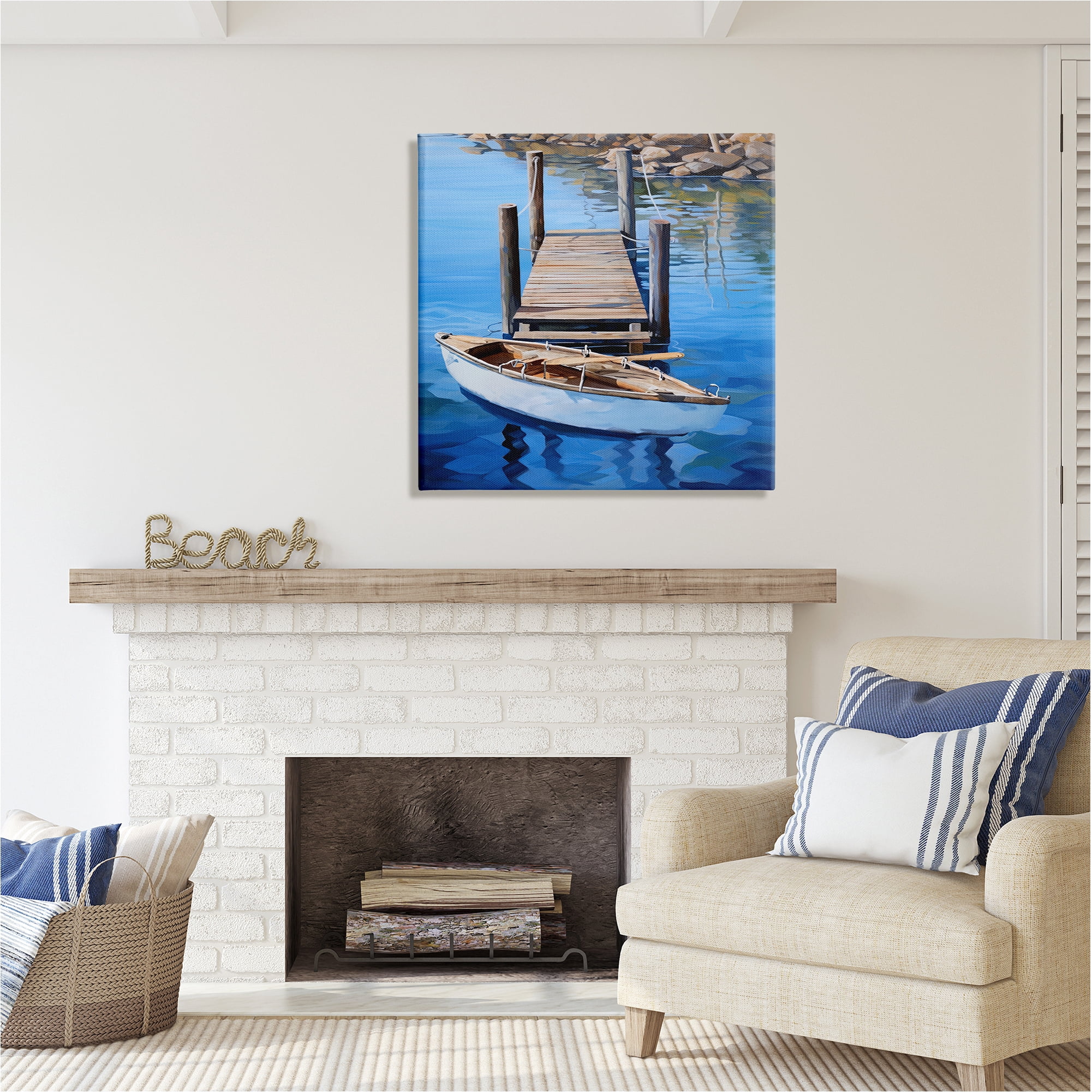 Stupell Industries Boat & Dock Painting Landscape Painting Gallery Wrapped Canvas Art Print Wall Art, 30 x 30