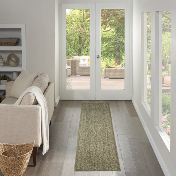 Nourison Tulum 2'2" x 8' Olive Outdoor Rug