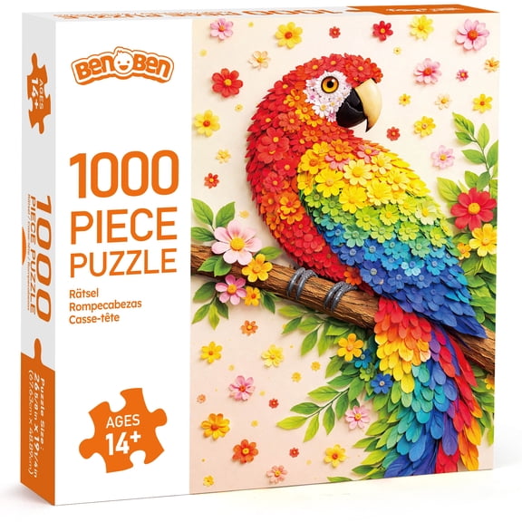 BenBen Puzzles for Adults 1000 Pieces, Parrot Jigsaw Puzzles with Patterns on Back
