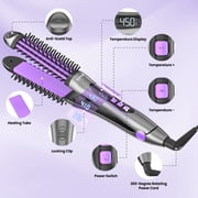 NEXPURE Curling Iron, Ionic Hair Curler Brush and Straightener 2 in 1 for All Hair Types, 30s Fast Heat, Purple