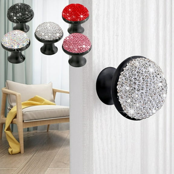 LABSERRON 1Set Black Cabinet Door Knobs for Furniture and Drawer Home Decoration Rhinestones Knob