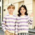 thumbnail image 5 of Resicozy Striped Crew Neck Sweatshirt for Kids Oversized Fleece Pullover Boys Girls Long Sleeve Warm Shirts Casual Lightweight Clothes 3-13 Years Light Purple 120, 5 of 8