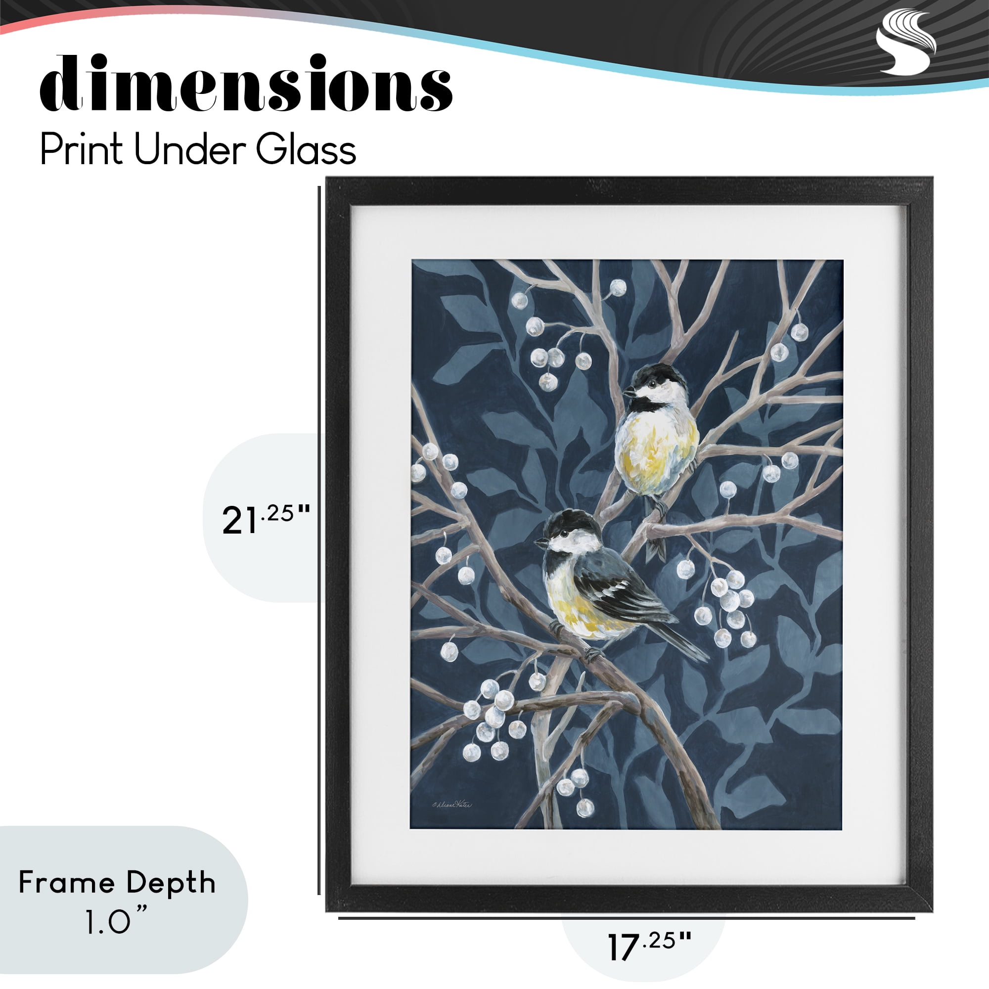 Stupell Industries Chickadees on Winter Berries Black Framed Print Under Glass, design by Diane Kater