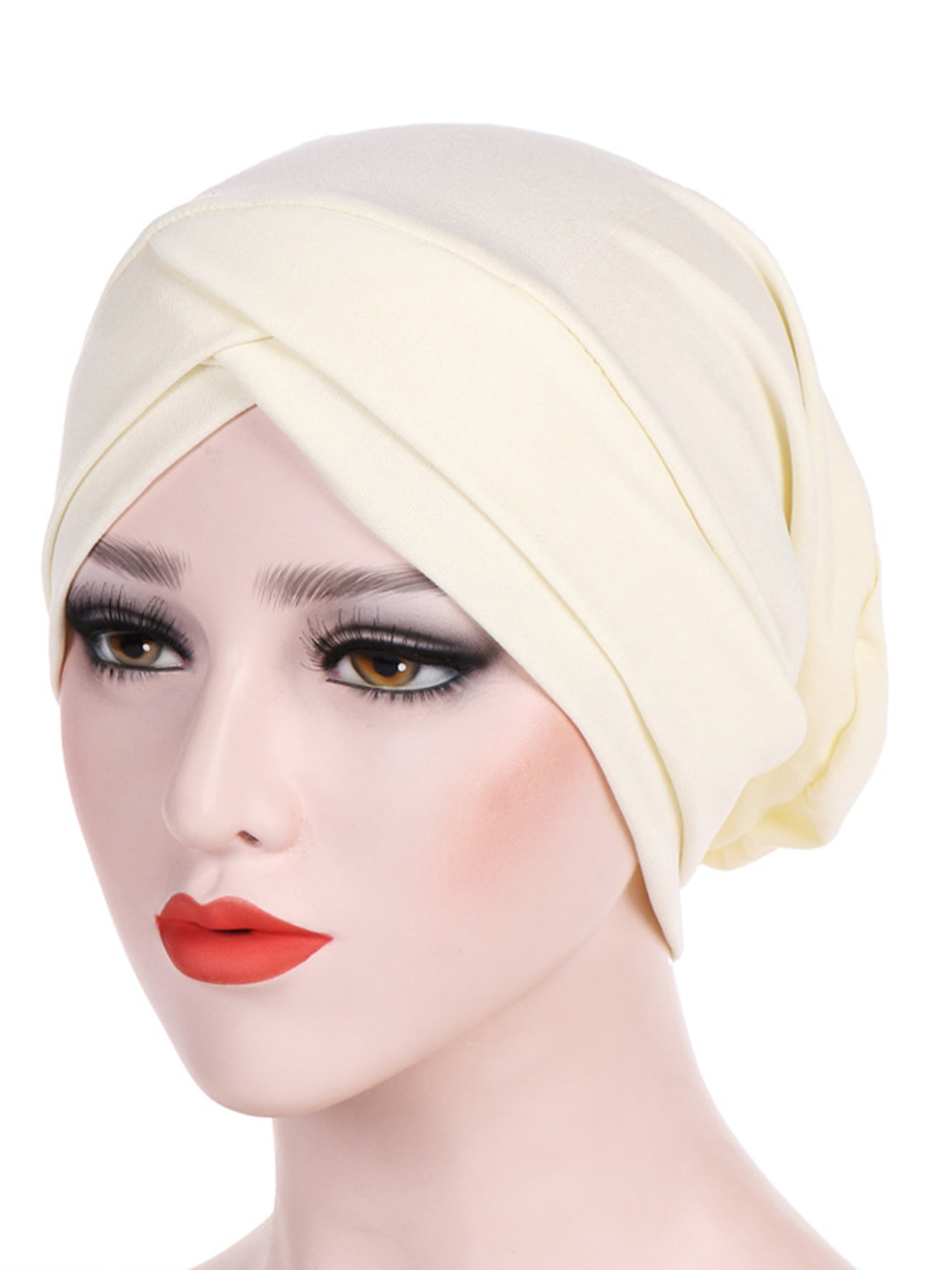Women Muslim Frontal Cross Elastic Hijab Turban Hats Cap Chemo Headwear Headwrap