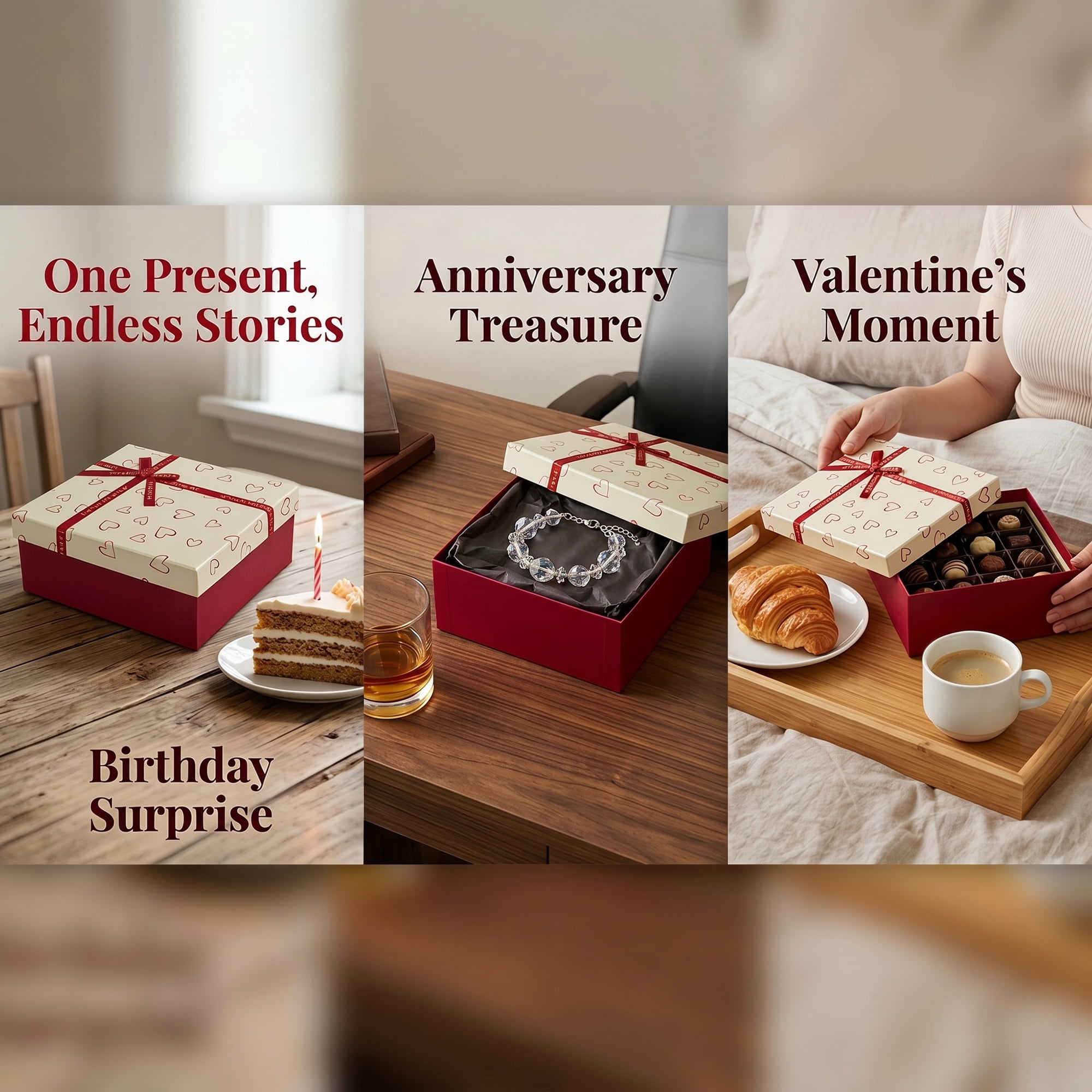 Unique Bargains Elegant Rigid Gift Box with Printed Ribbon Red 7.9" x 7.1" x 3.1"