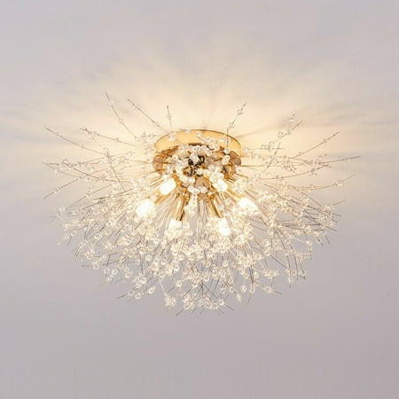 

Ethedeal Modern Gold Firework Crystal Lighting Chandelier Ceiling 6 Light Pendant Fixture for Dining Room Living Room