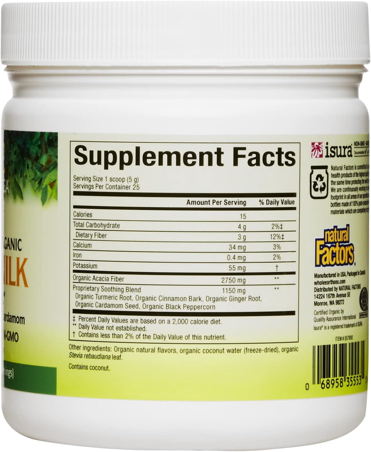 Natural Factors Whole Earth & Sea, Golden Milk Soothing Boost with Turmeric, Ginger & More 4.4 Oz Powder