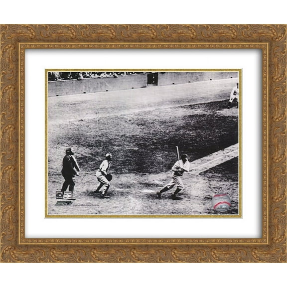 Babe Ruth, 1927 60th Home Run 2x Matted 24x20 Gold Ornate Framed Art Print