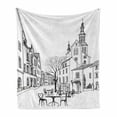 thumbnail image 1 of Cityscape Soft Flannel Fleece Blanket, Street Cafe in Old City Houses Buildings Tree Alleyway Medieval Castle Landscape, Cozy Plush for Indoor and Outdoor Use, 50" x 60", Black White, by Ambesonne, 1 of 6