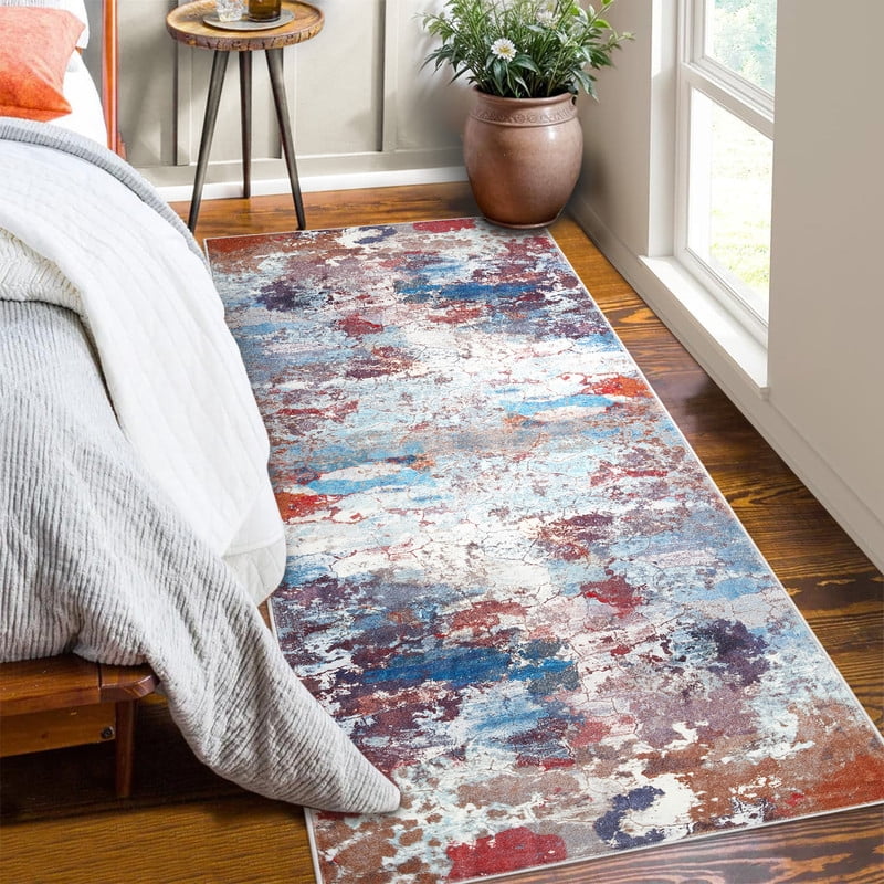 Runner Rug 2x6 Washable Hallway Rug Neutral Modern Soft Bedroom Carpet, Non-Slip Low Pile Contemporary Accent Mats for Kitchen Nursery Laundry Room Multi