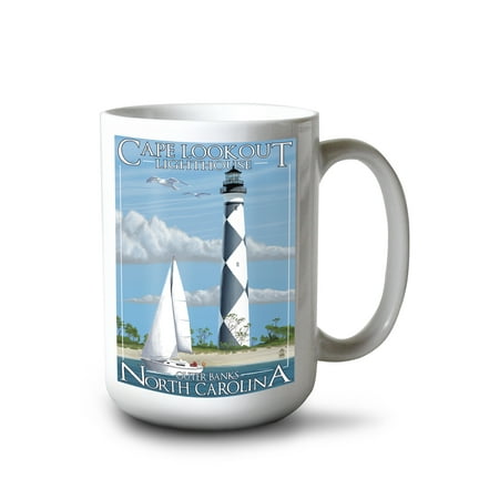 

15 fl oz Ceramic Mug Outer Banks North Carolina Cape Lookout Lighthouse Dishwasher & Microwave Safe