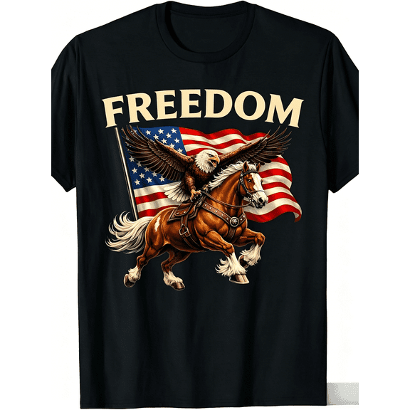 Vintage Western Bald Eagle Riding Cowboy Horse American Flag Patriotic T-Shirt, Retro USA Fourth of July Graphic Tee Gift for Men Women
