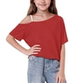 thumbnail image 2 of Mifsaly Girls Off Shoulder T-Shirts Loose Short Sleeve Kids Summer Tops Lightweight Comfortable Soft School Daily Wear Tee, 2 of 8