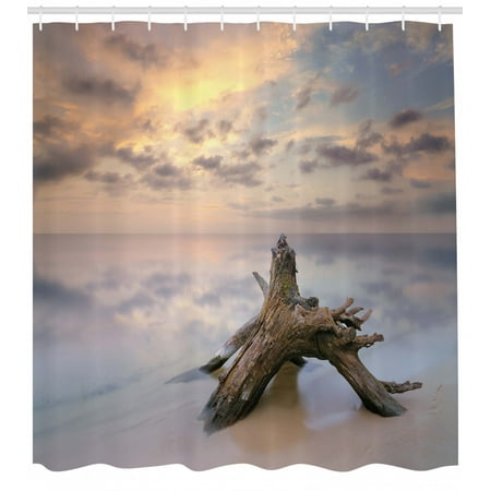 Driftwood Shower Curtain Sunrise On The Water And Driftwood On The Sandy Beach Digital Image Print Fabric Bathroom Set With Hooks Tan And Yellow By Ambesonne Walmart Com Walmart Com