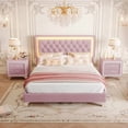 thumbnail image 2 of Newest 3-Piece Pink Queen Bed Set, LED Upholstered Platform Bed with 2 Nightstands, Velvet, 700LB Capacity, 2 of 8