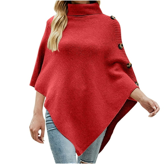 Odeerbi Shawl Wraps for Women 2025 Fall Winter Poncho Open Front Cape Cardigan Trendy Solid Button Cloak Lapel-Neck Knitting Coat Tops Khaki