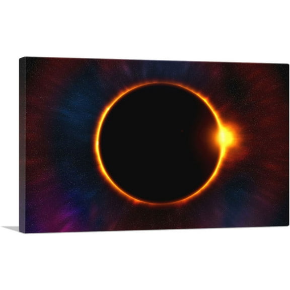 ARTCANVAS Solar Eclipse Moon Blocking Out Sun Rectangle Canvas Art Print - Size: 26" x 18" (1.50" Deep)