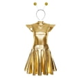 thumbnail image 3 of TiaoBug Women's Metallic Shiny Fly Sleeve Skater A-Line Pleated Club Party Dress with Alien Headwear Gold XL, 3 of 6