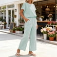 thumbnail image 7 of Mifsaly Striped Lounge Set for Women 2 Piece Short Sleeve Relaxed Top and High Waisted Wide Leg Pants with Pockets Flowy Trendy Casual Summer Beach Vacation Matching Outfits Green,L, 7 of 7