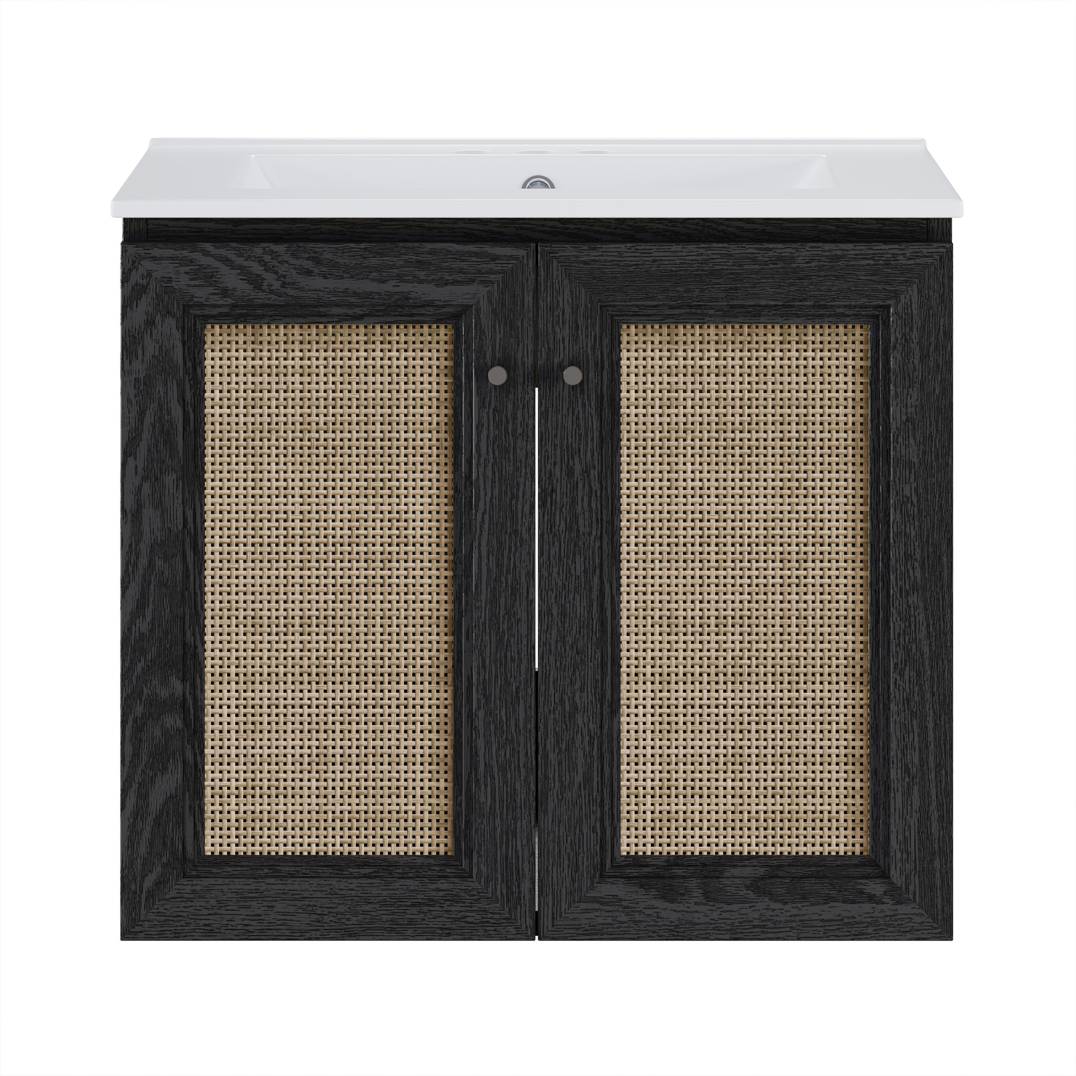 Classe 24" Wall-Mounted Bathroom Vanity in Black Oak with Centerset Faucet Holes Vanity Top