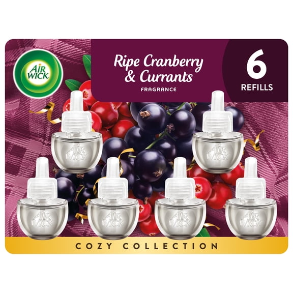 Air Wick Plug-In Fall Scented Oil Warmer Air Freshener Refills, Ripe Cranberry & Currants, 6 Count