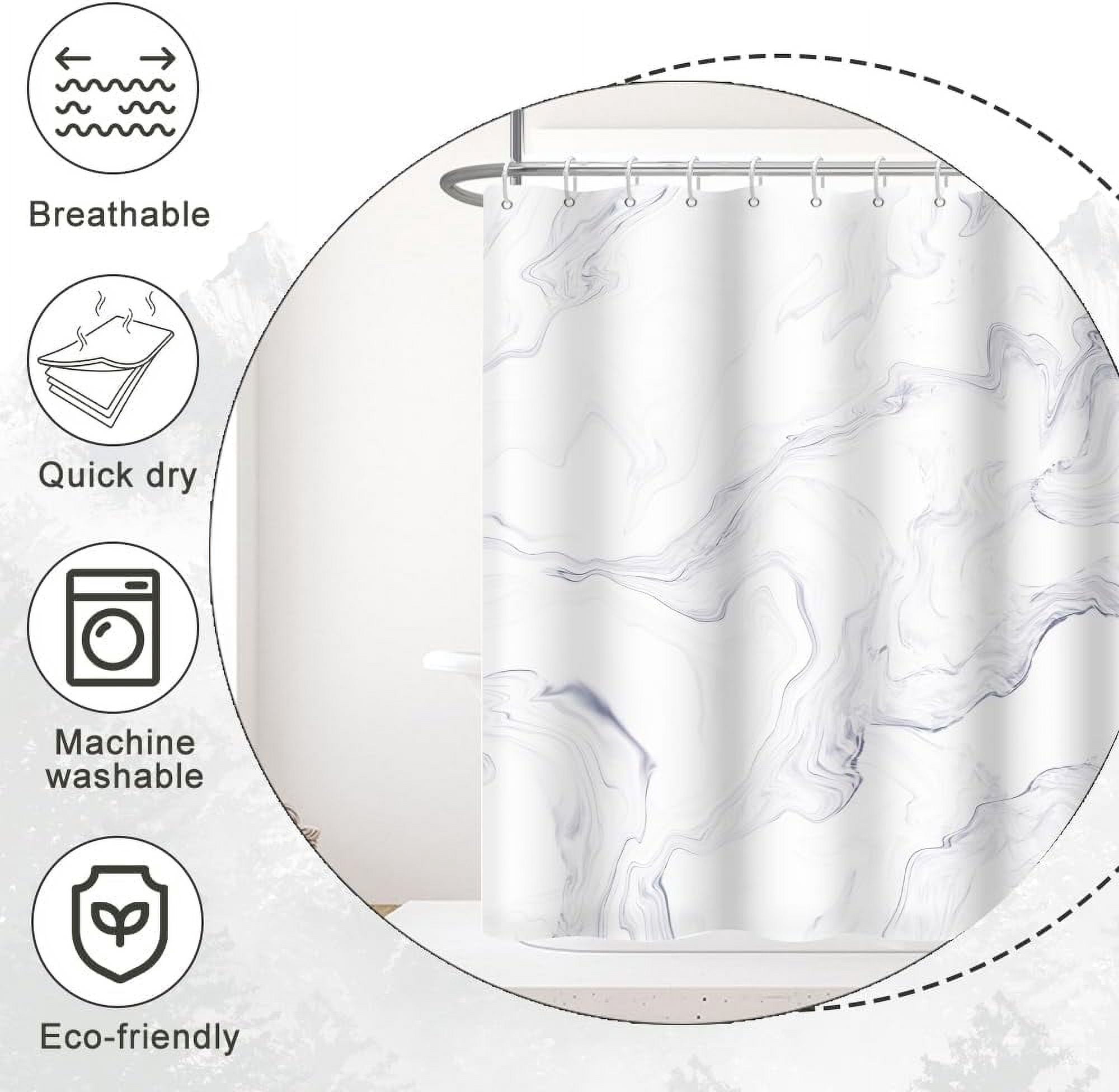 Grey and White Shower Curtain, Modern Abstract Liquid Marble Shower Curtain for Bathroom Waterproof Fabric Shower Curtain Set with Hooks, 72x72 Inch