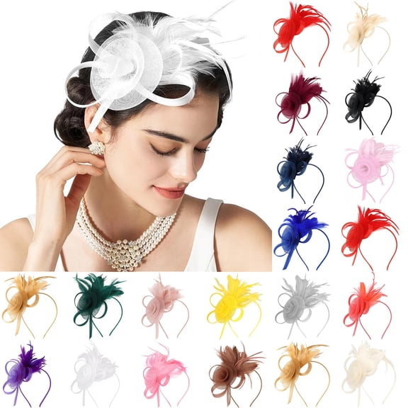 Helii Women's Tulle Feather Fascinator Headband – 2-in-1 Convertible Hair Clip and Mini Hat, Elegant Kentucky Derby Wedding Tea Party Halloween Headpiece Black,One Size