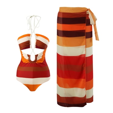 adviicd Women'S Tankini Swimsuits Women's Bikini Set Two Piece Swimsuit High Waisted Scoop Neck Swimwear Orange,L
