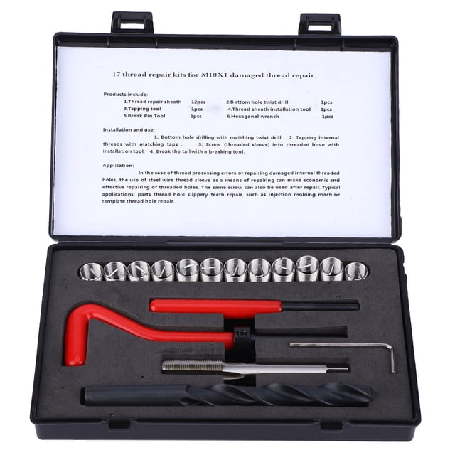 Llave inglesa, kit de reparación de roscas de 17 piezas, broca helicoidal, ultra sensible